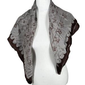 Vintage Echo Brown Square Scarf Womens One Size Bird and People Pattern